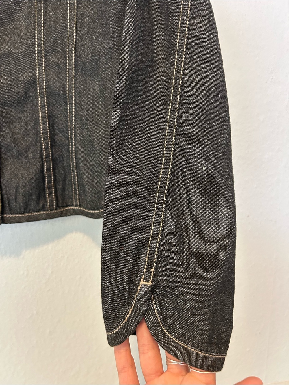 Eddie Bauer Black Denim Jacket with White Stitching - Picture 8 of 11